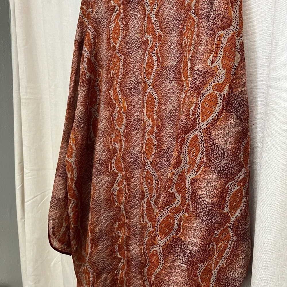 5/$45 Vintage 70s Long Semi Sheer Orange Snakeskin Kaftan by La Nuit - Picture 9 of 14